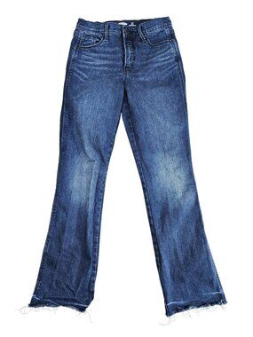 Old Navy Flare Ankle Jeans Womens 4 Tall Blue Med Wash High Rise Raw Hem Stretch
